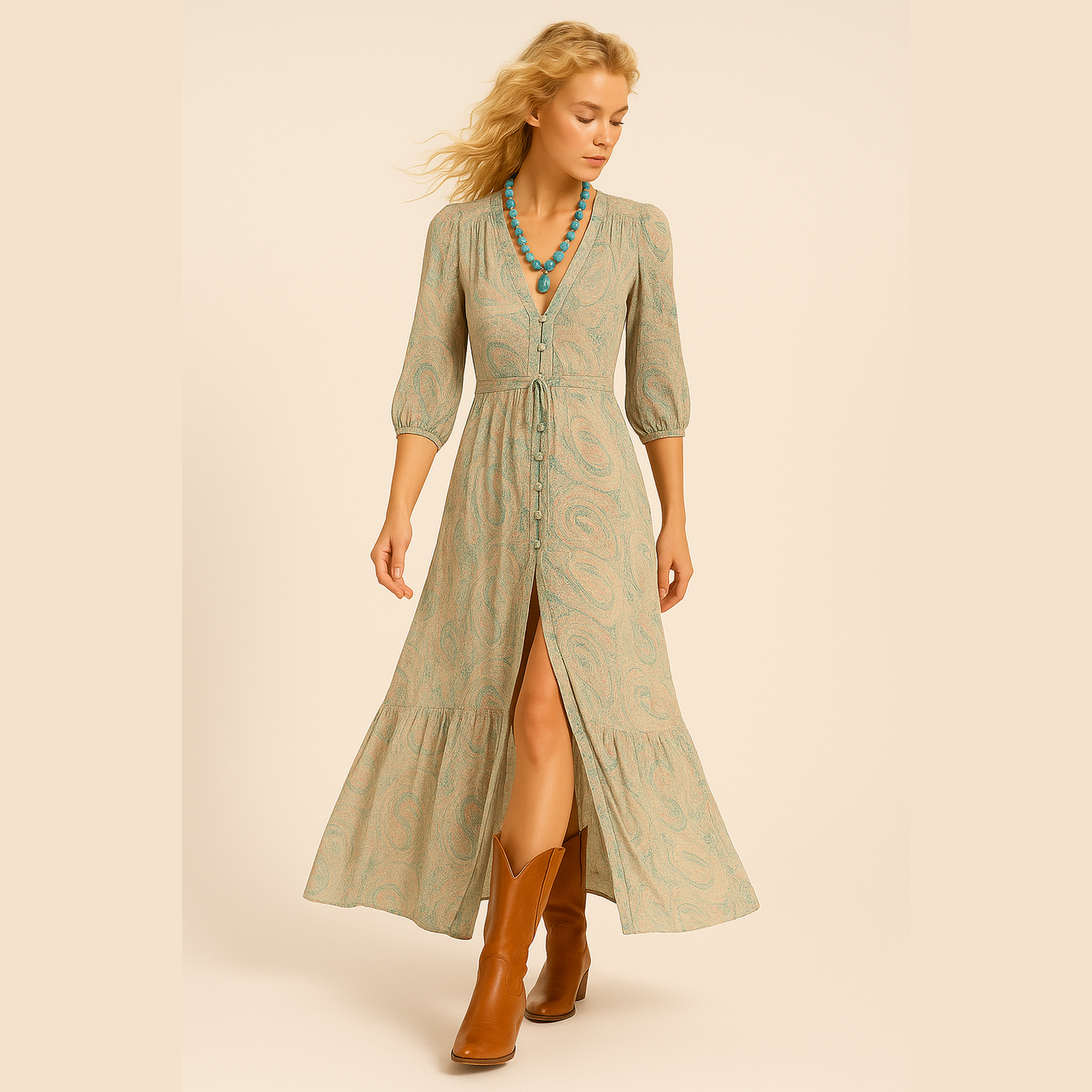 Sienna | Boho Maxiklänning med Paisleymönster