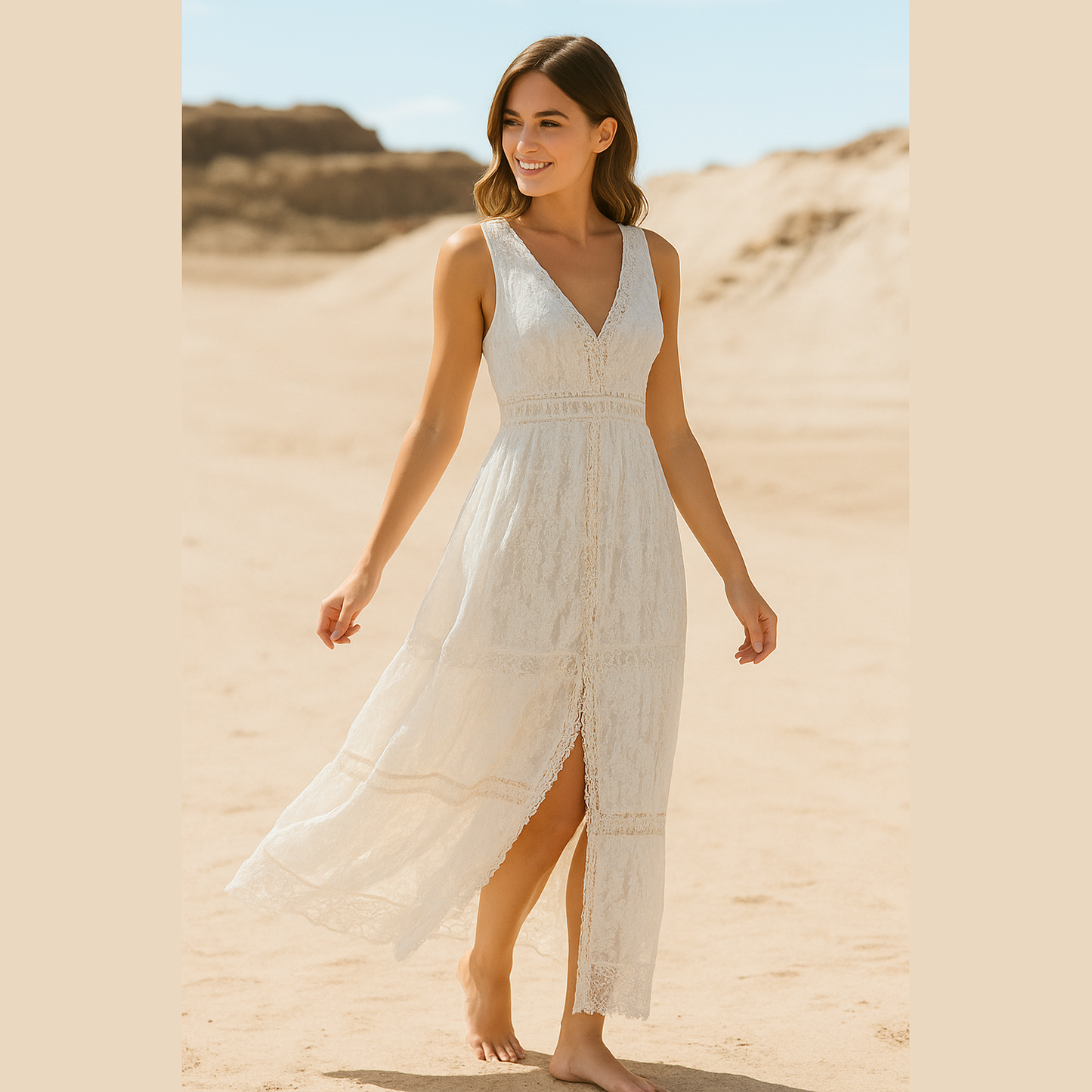 Sienna | Boho Maxiklänning med Spetsdetaljer