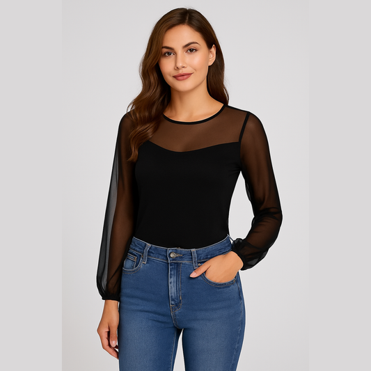 Ella | Mesh Topp med Lång Ärm