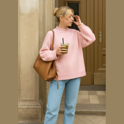 Ella | Oversized Stickad Tröja i Pastellrosa